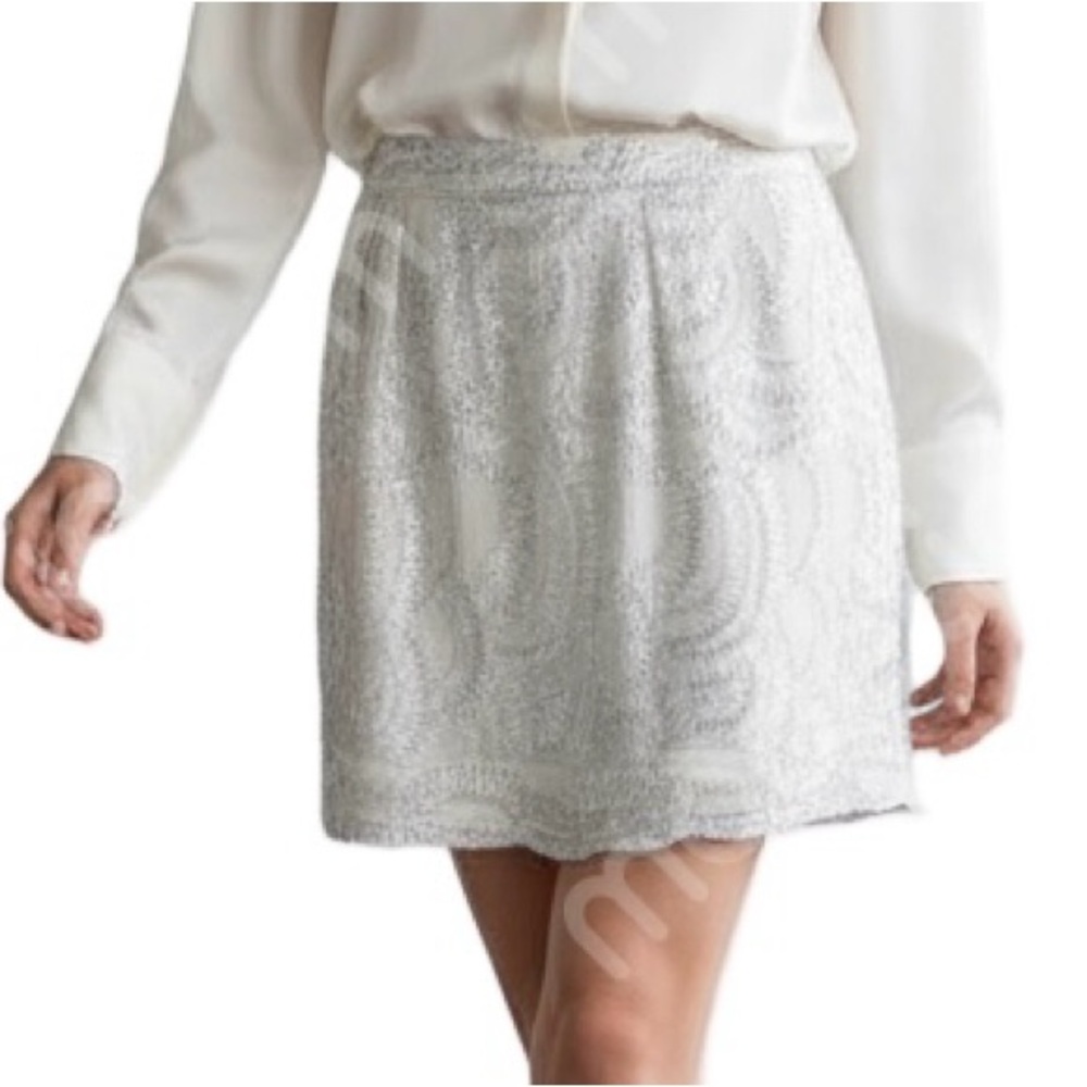 NWT AQUA Silk Blend Silver Metallic Mini Skirt Size L Bloomingdale’s Exclusive